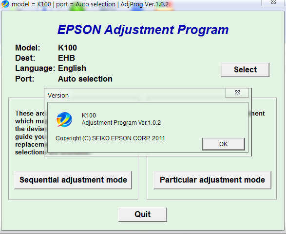 Phần mềm Reset Epson K100, K200, K300 ADJPROG, Hướng dẫn reset tràn bộ nhớ máy in Epson K100