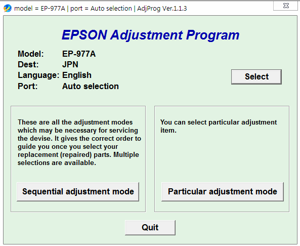 Phần mềm reset Epson EP-977A3, Các bước reset tràn bộ nhớ máy in epson EP-977A3