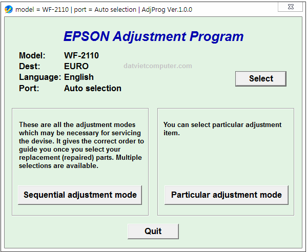 Hướng dẫn reset Epson WF-2110, phần mềm Epson WF-2110 Adjustment Program