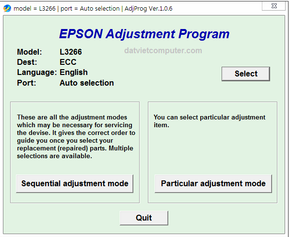 Hướng dẫn reset Epson L3266, Phần mềm Epson L3266 Adjustment Program