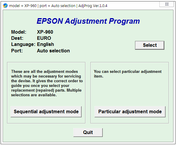 Hướng dẫn reset epson XP-960, Phần mềm reset tràn bộ đếm máy in EPSON XP960