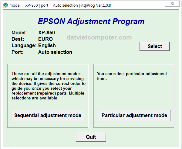 Phần mềm reset Epson XP-950 Adjustment Program
