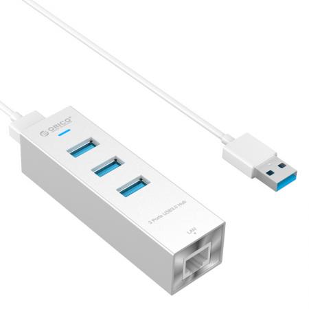 Bộ chia 3 PORT USB 3.0 HUB ORICO ASH3L-U3, 1 Lan Gigabit RJ45.