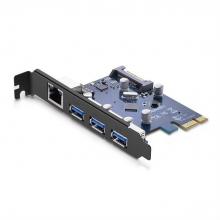 Card PCI Express Ugreen UG-30775 ra 3 cổng USB 3.0 + 1 LAN Gigabit 10/100/1000Mbps