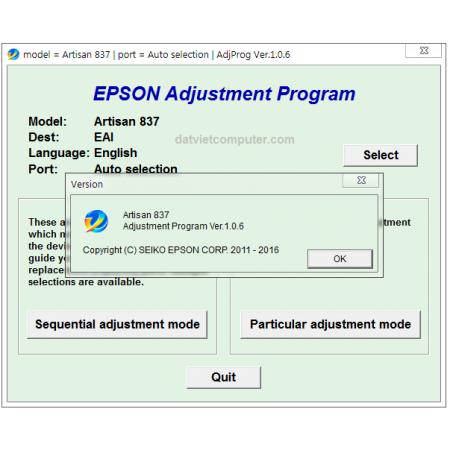 Reset Epson Artisan 837 Adjustment Program