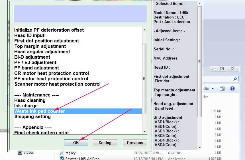 Reset Epson L405